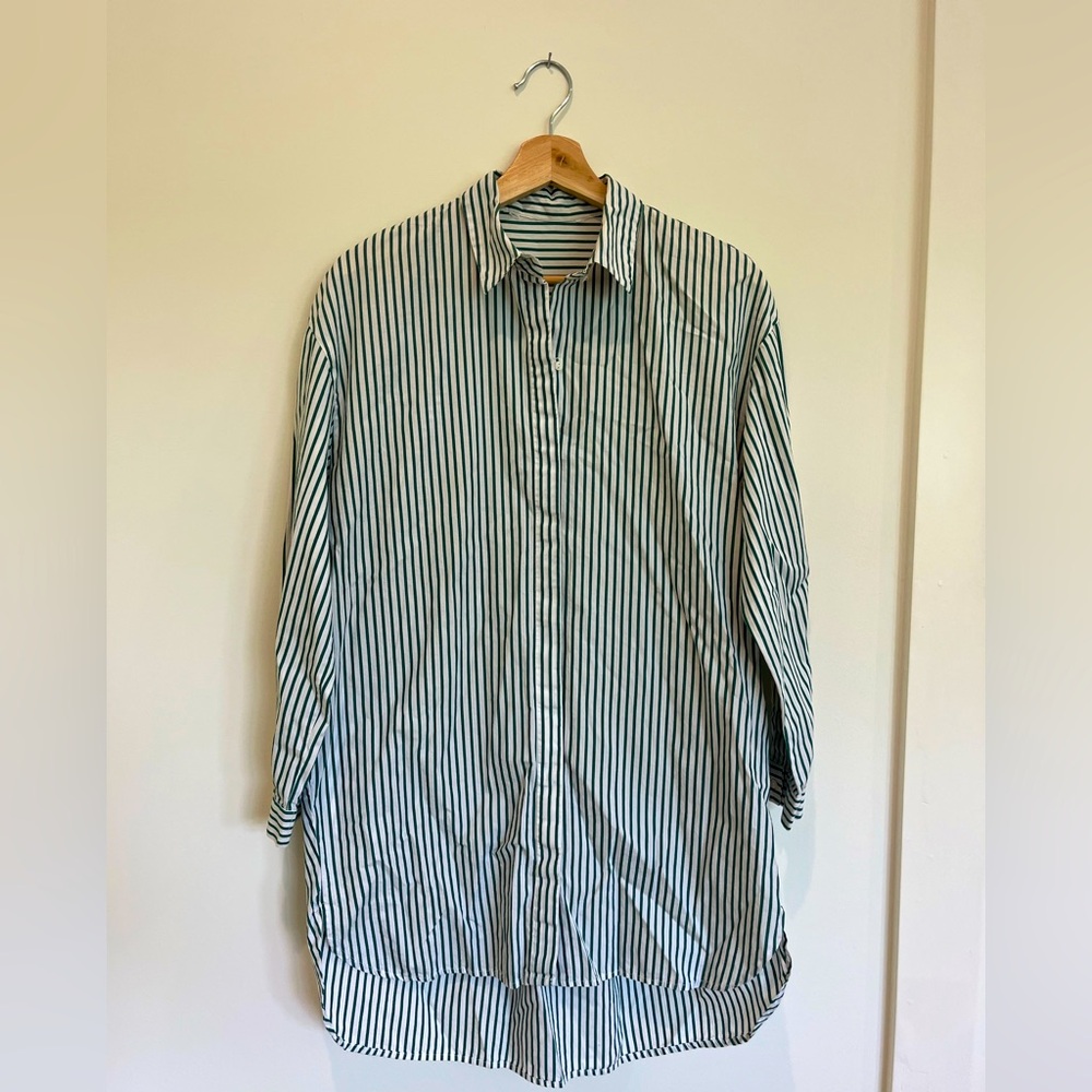 Zara Green Striped Shirt Dress
